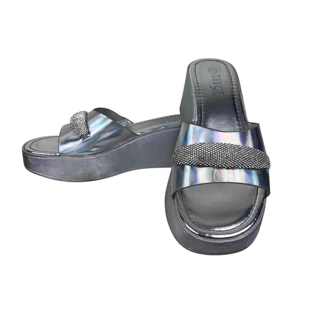 Rogue Y2K Women’s Silver Embellished Platform Sandals Size 7.5